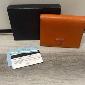 Prada Saffiano Leather Wallet in Orange